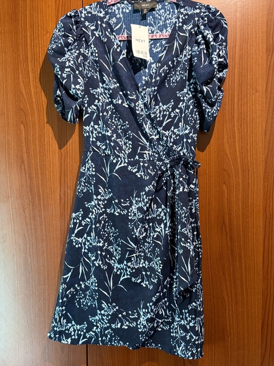 next Navy and White Floral Wrap Midi Dress - Picture 3 of 4